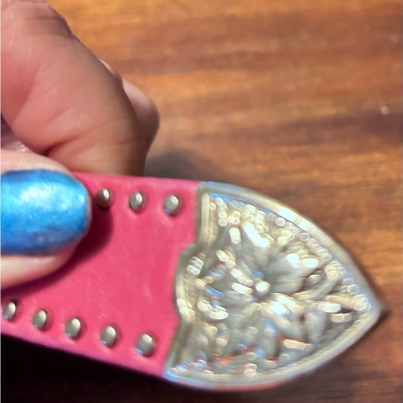 Girls Nocona Pink Western Leather Belt with Silver Horsehead Buckle - Picture 6 of 8